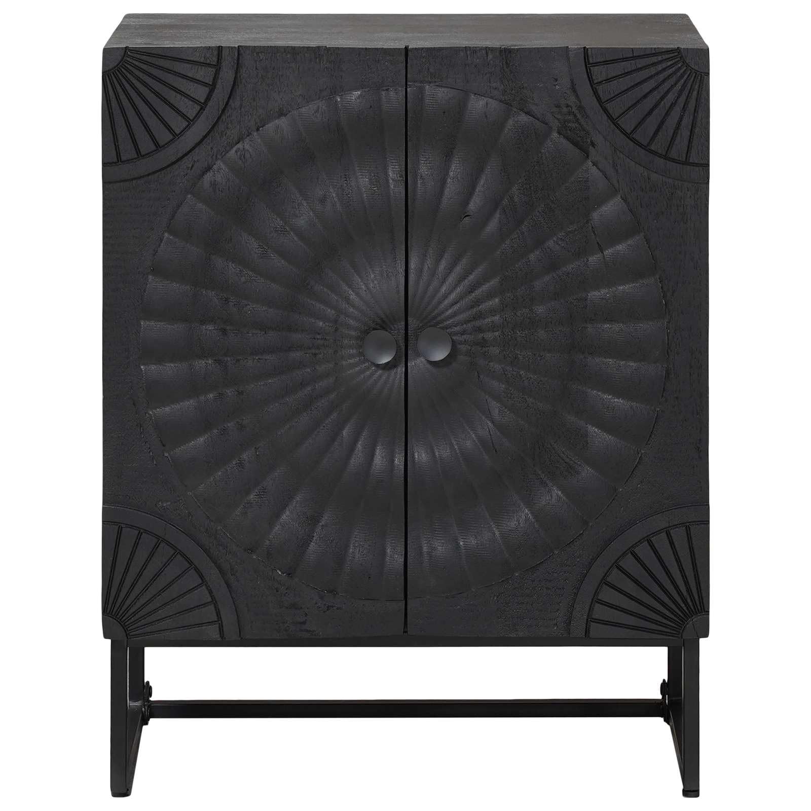 Credenza Legno Mango Nero 55 x 30 x 70 cm | 2 Ante, Legno Massello, Stoccaggio Soggiorno, Facile Pulizia