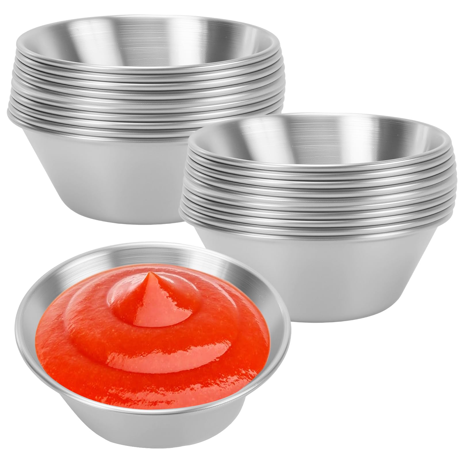 SOUJAP 24 Pack 1.5oz Stainless Steel Ramekins, Small Condiment Sauce Cups Bowls for Barbecue Restaurant