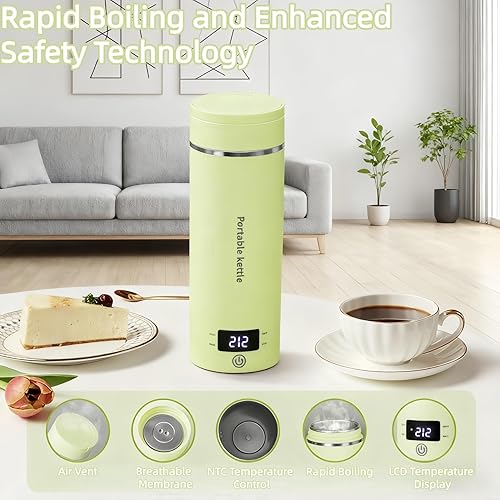 Miniatura 3 de Hervidor eléctrico de viaje, mini cafetera portátil pequeña con 4 ajustes de temperatura, pequeña caldera de agua caliente de 14.1 onzas líquidas