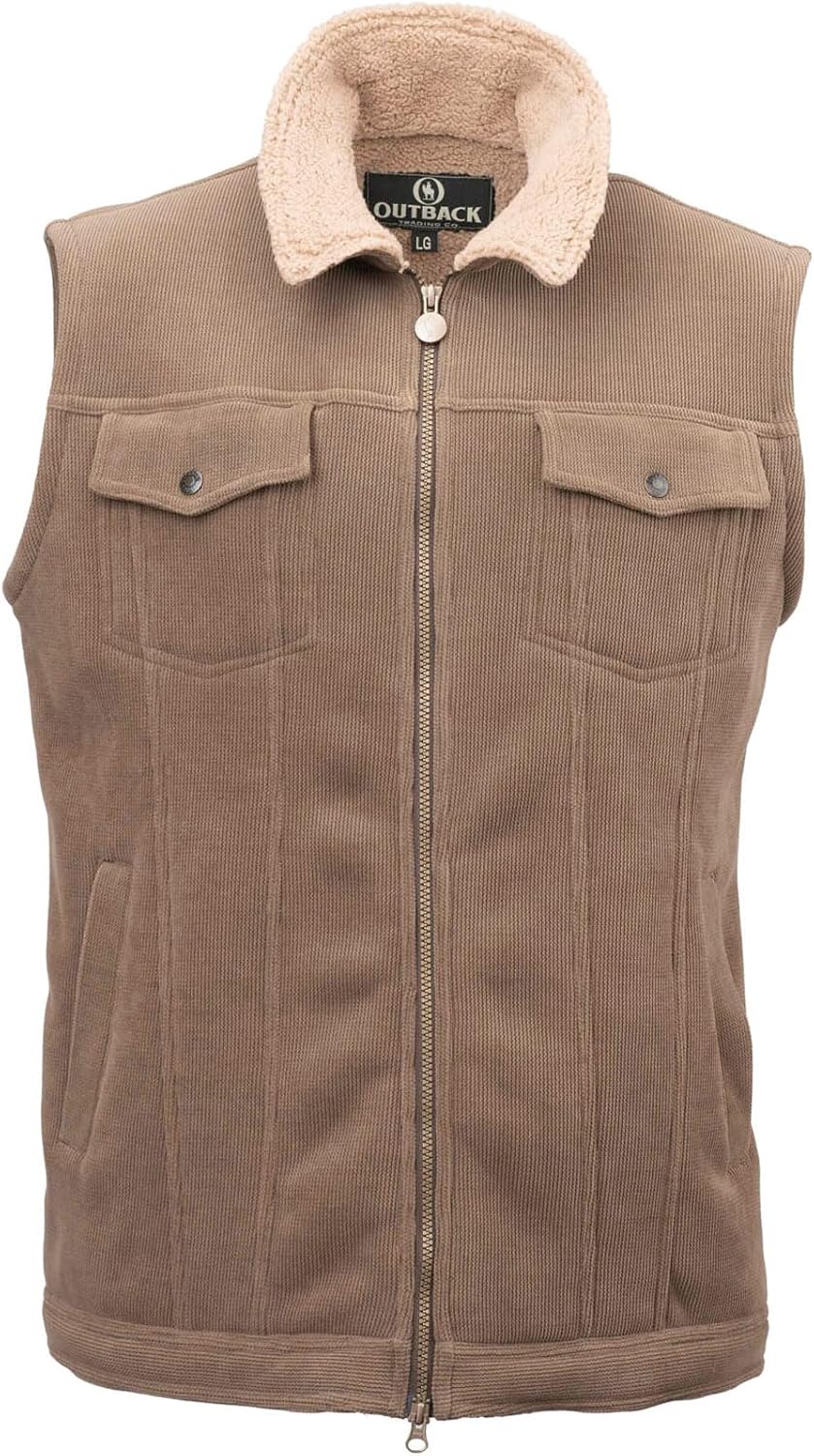 Outback Trading Company Men's Calvin 29901 Outdoor Western Warming Berber Lined 2-Way Zip Corduroy Like Vest with Pockets
