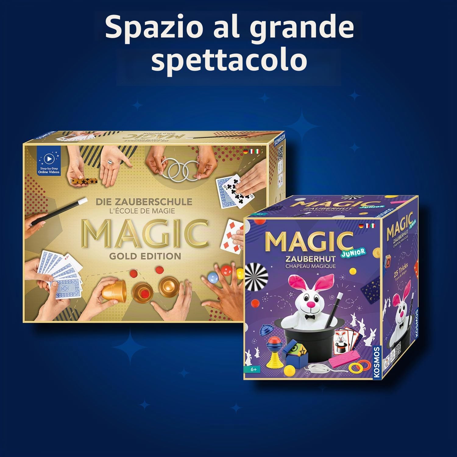 Kosmos 694319 Magic La Scuola di magia - Edizione Gold, 75 Trucchi magici e illusioni, 18 Accessori magici, Kit di magia dagli 8 Anni in su (Istruzioni in Italiano, Tedesco, Francese)