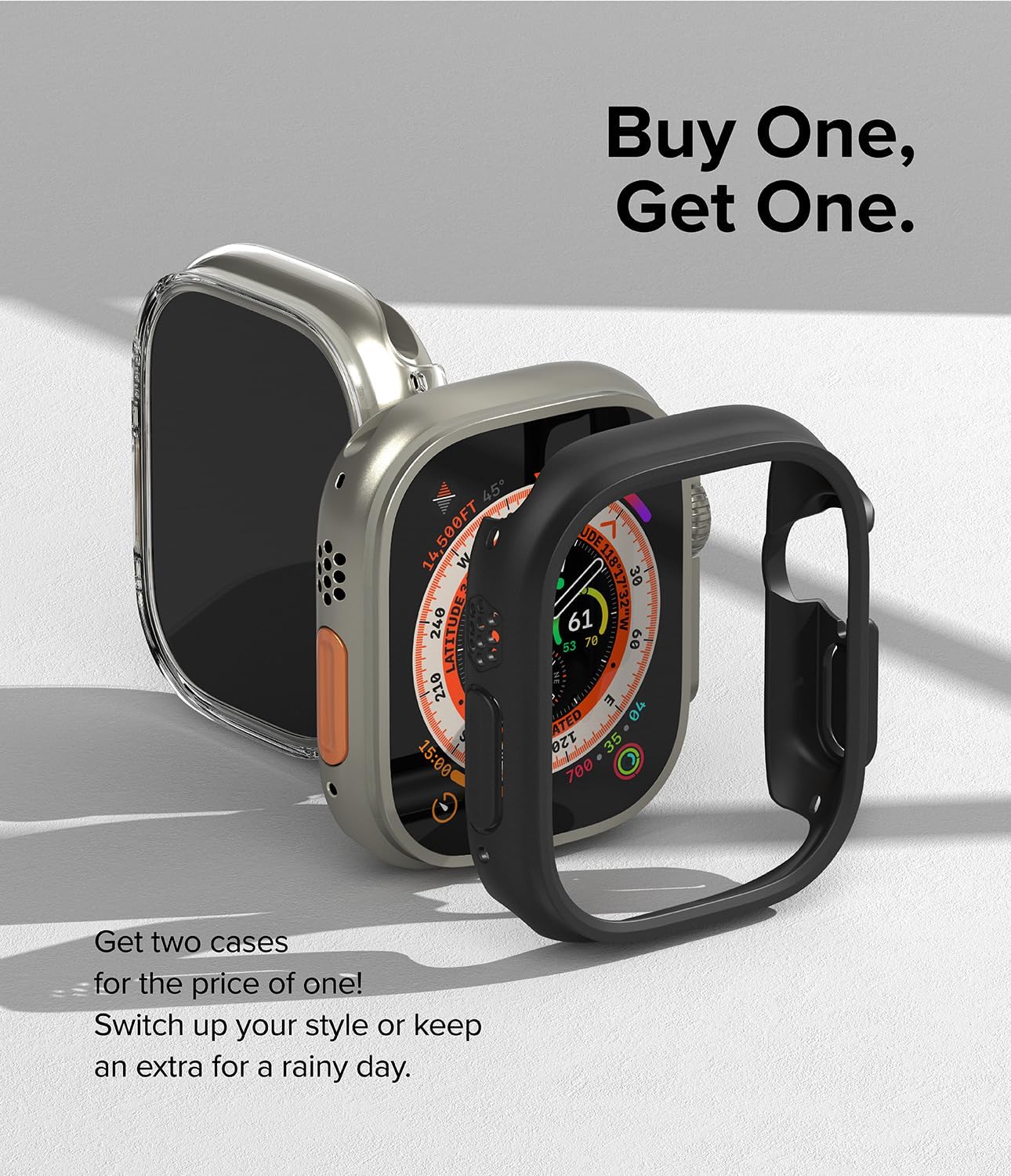 Ringke Slim for Apple Watch Ultra 3/2/1 Case (49 mm) [No More Discoloration / 2 Pack] Lightweight Solid Transparent Cover & Extra Color - Clear + Matte Black