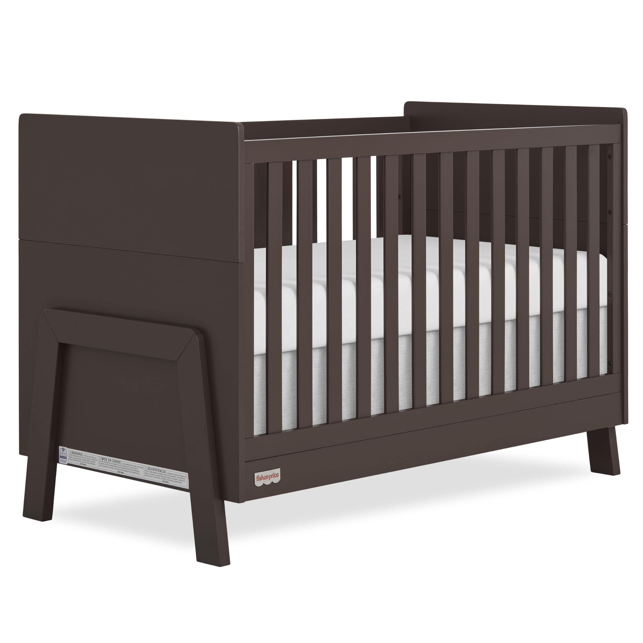 Dream On Me Fisher Price Iris 4-in-1 Convertible Crib in Chocolate Chip, Greenguard Gold & JPMA Certified, Converts from Baby Crib to Day Bed,