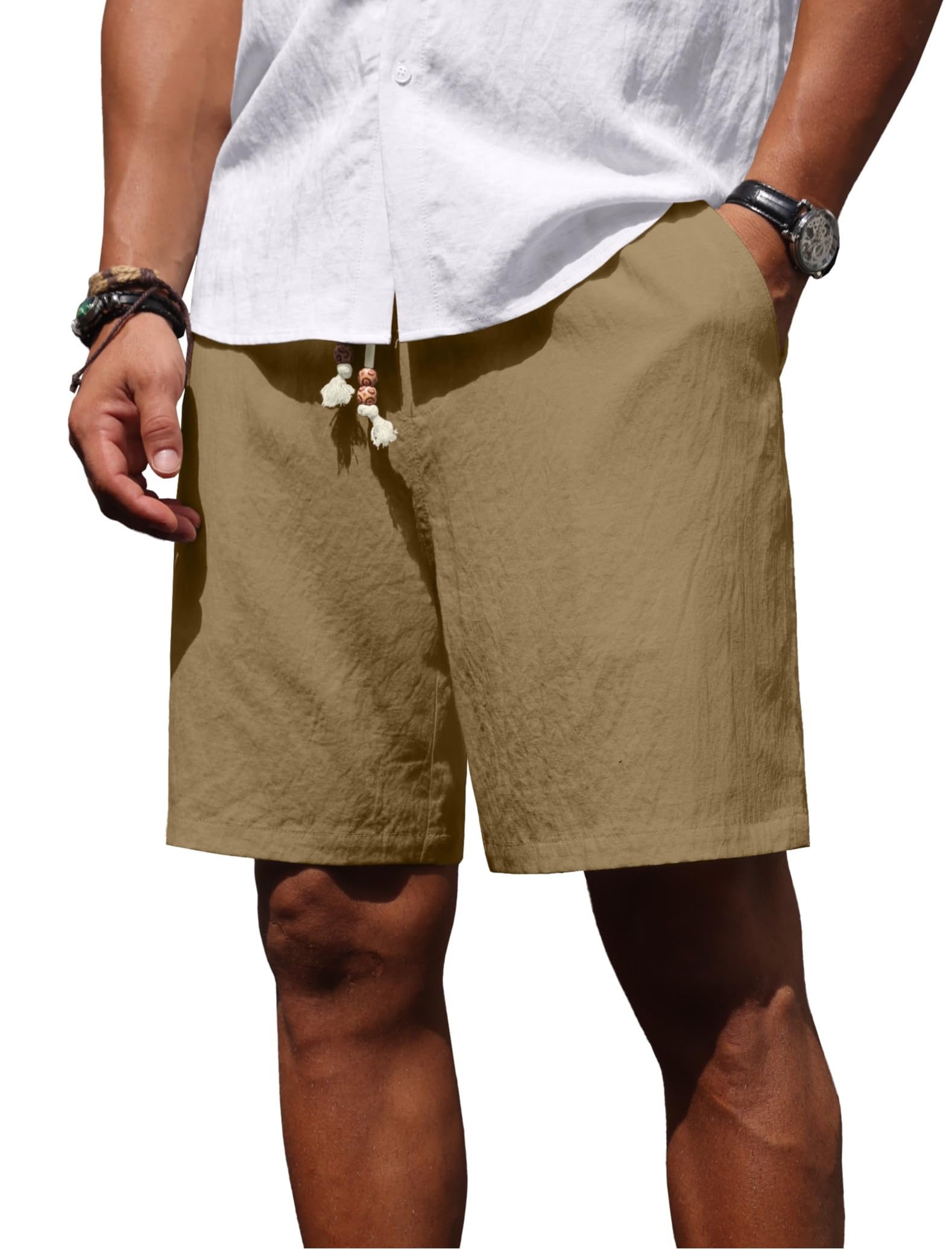 Sailwind Mens Linen Shorts Casual Summer Elastic Waist Drawstring Lightweight Beach Vacation Shorts with Pockets