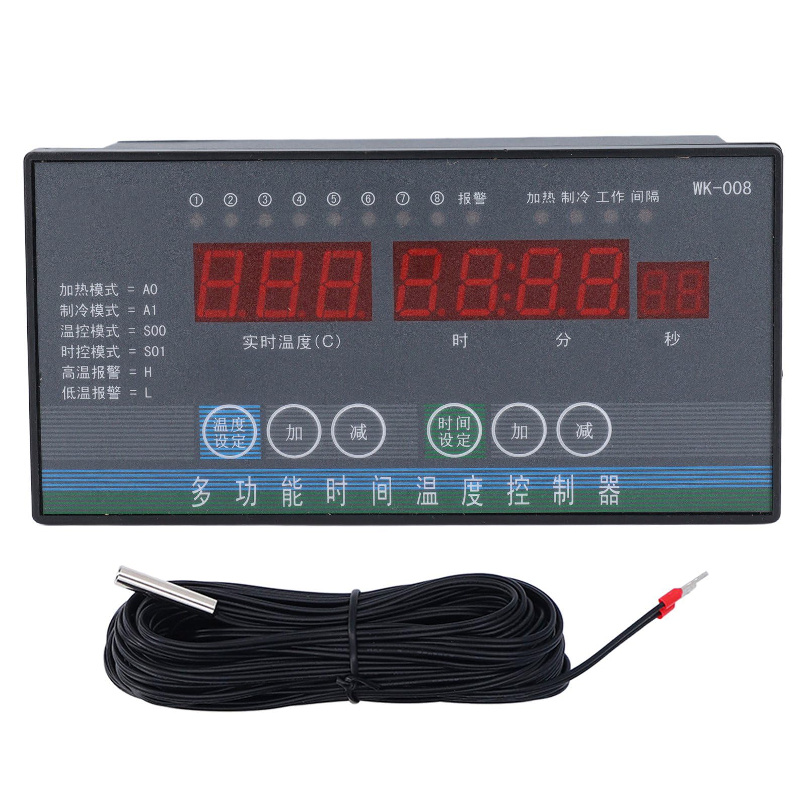 FTVOGUE Controlador de Temperatura ABS Termostato Digital 8 Salidas de relé 110 a 230 V con Sonda de 32,8 Pies ±0,5% FS para Invernadero, Granja, Incubadora, Elaboración de Cerveza, Calefacción,