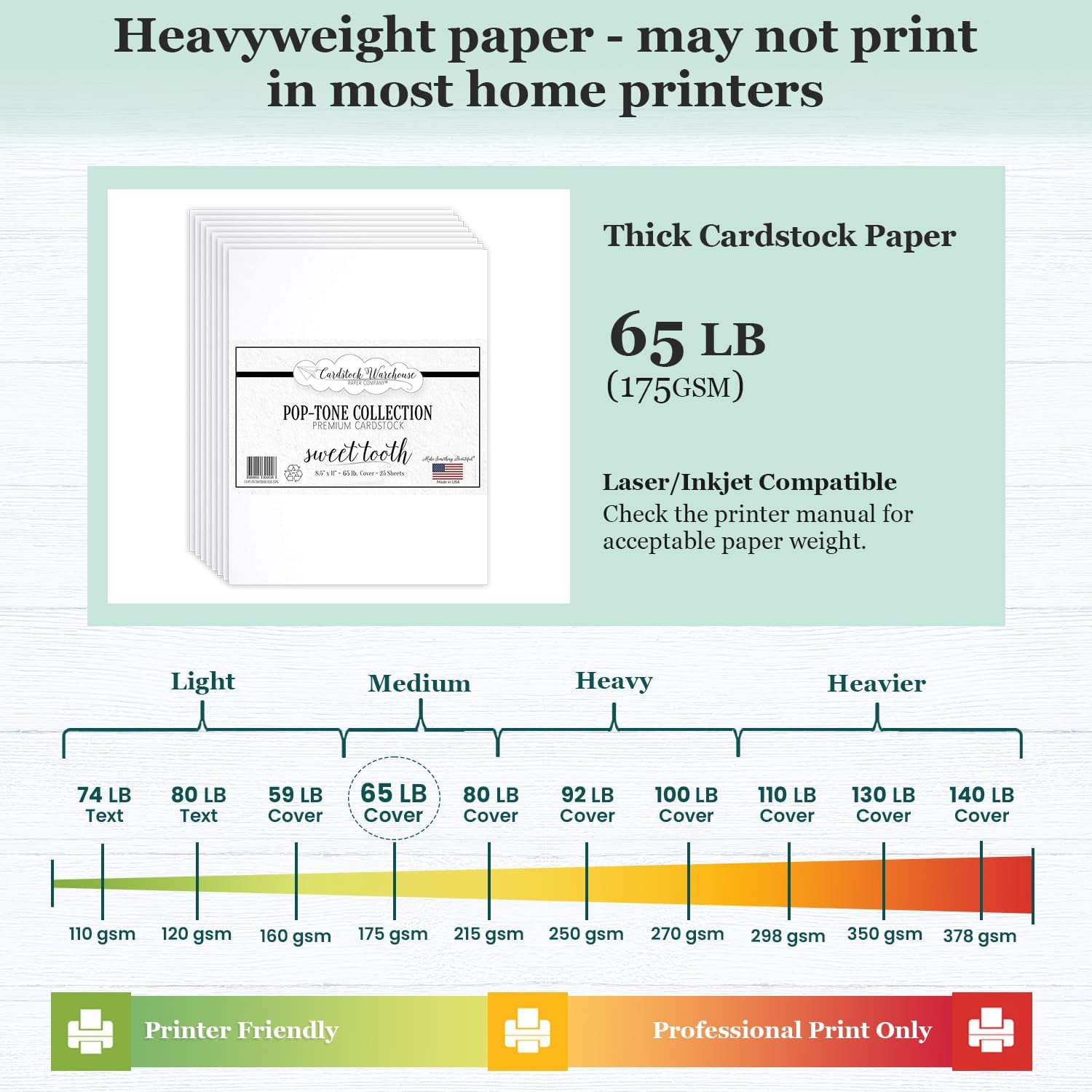 Cardstock Warehouse Pop-Tone Sweet Tooth White Cardstock Paper – 50 Sheets, 8.5 x 11" - 65 lb / 175 GSM Premium White Card Stock for Die-cutting, Crafts, Printing, Card Making and DIY Projects