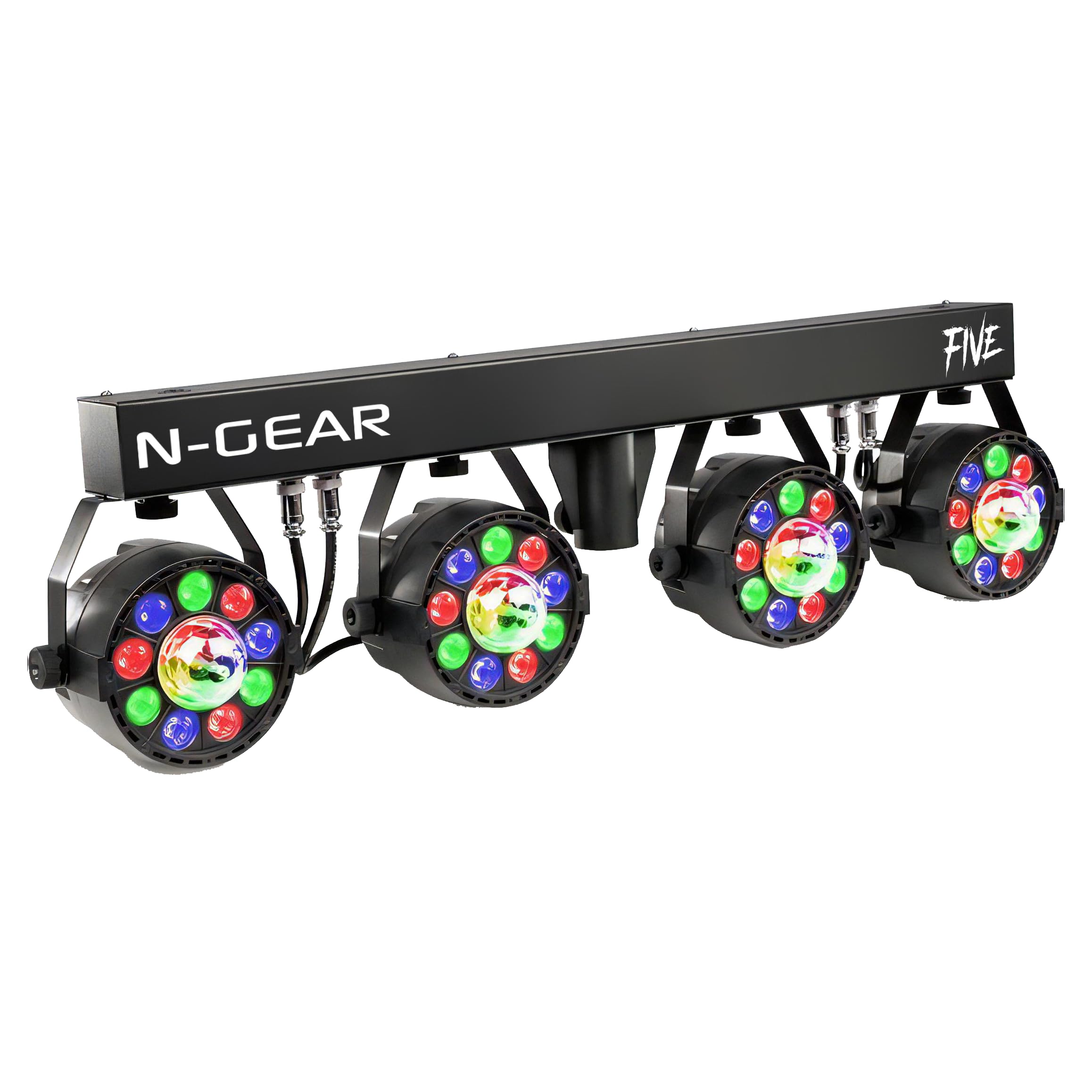 N-Gear PartyBar Five Barra de Luces LED PAR RGB DJ con Trípode y Mando | 4 focos PAR RGB - control DMX y modo música - mando a distancia - trípode ajustable - para fiestas, discoteca y escenario