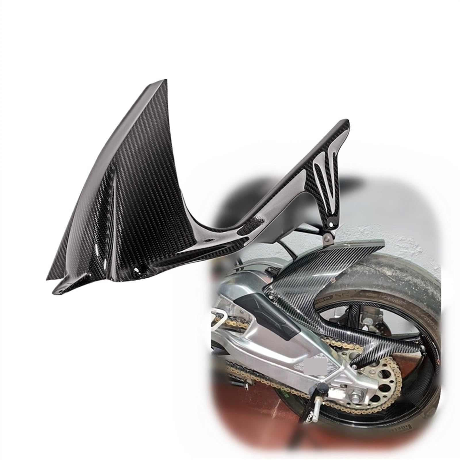 Garde-chaîne Arrière Pour BMW S1000RR (2009-2018) & S1000R (2014-2021) - Plastique Noir Carbone Brillant - Protection Pneu Et Chaîne - 5