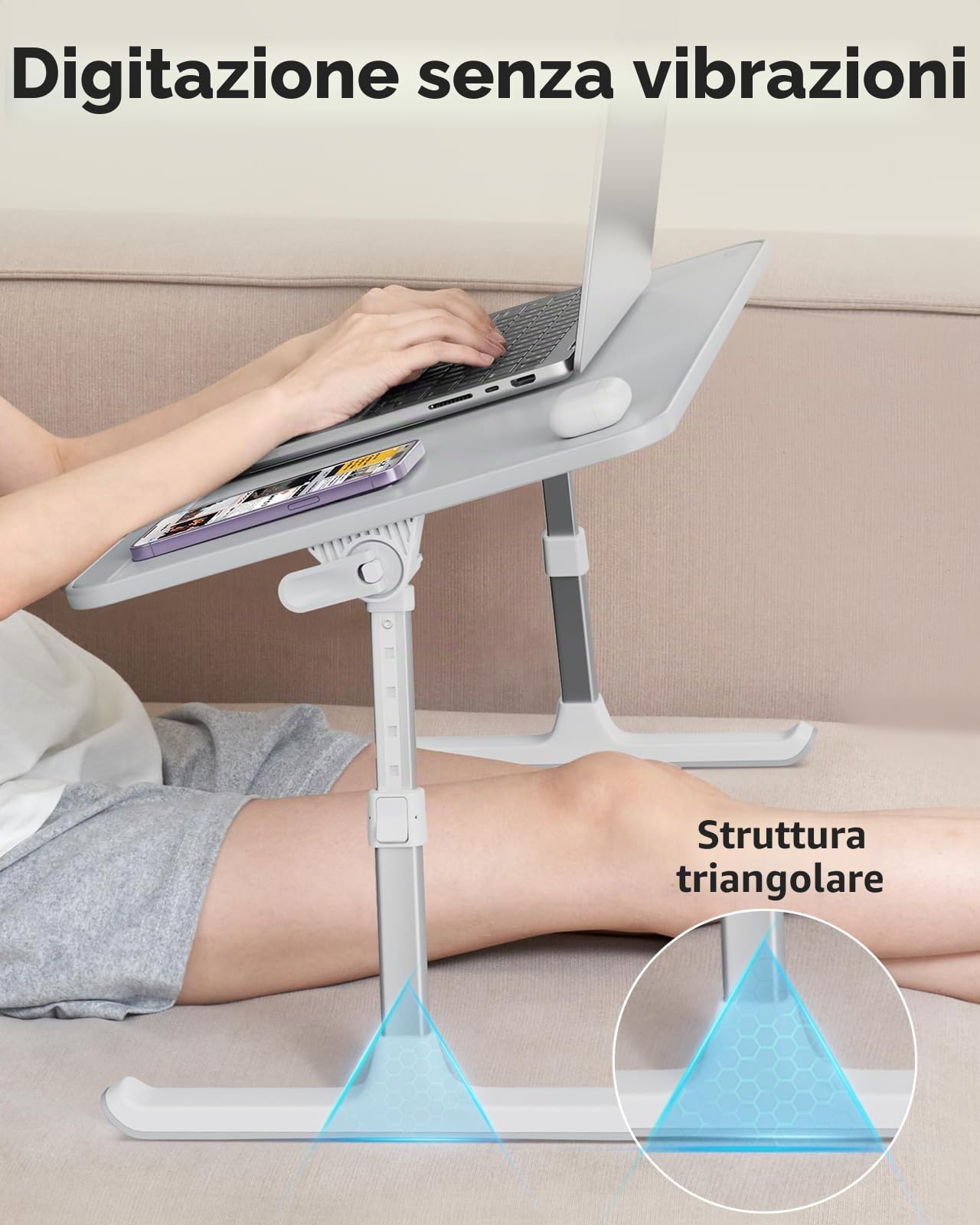 Tavolo da letto, SAIJI Lap Desk, pelle resistente, altezza e angolo di inclinazione, pieghevole, fermo anticaduta, fino a 17in notebook, per letto, divano, tavola (Grigio, 52 * 30cm)
