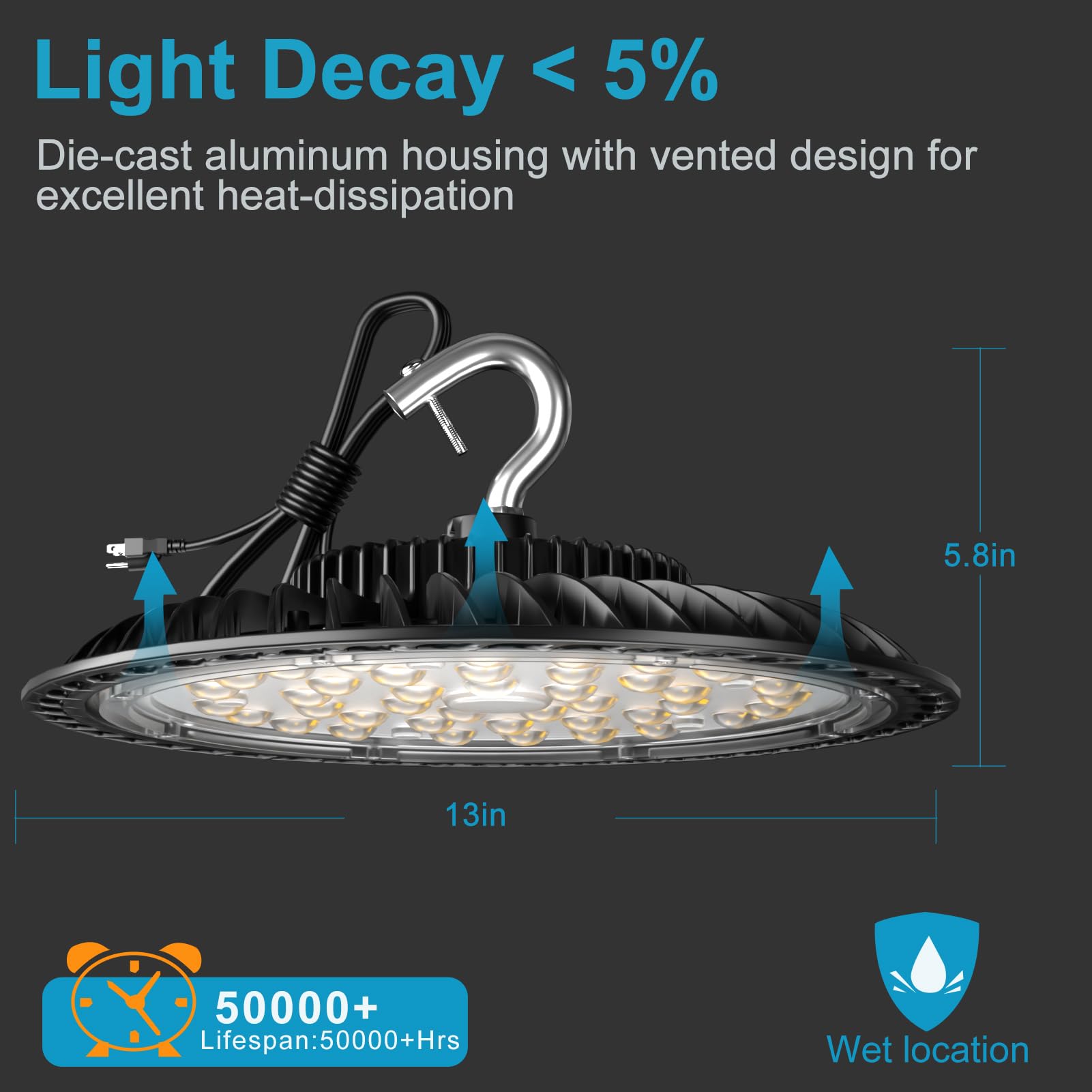 Upgrade 200W UFO LED High Bay Light 5000K High Bay LED Lights 30000LM Super Bright Warehouse Lighting AC100-277V — view 6
