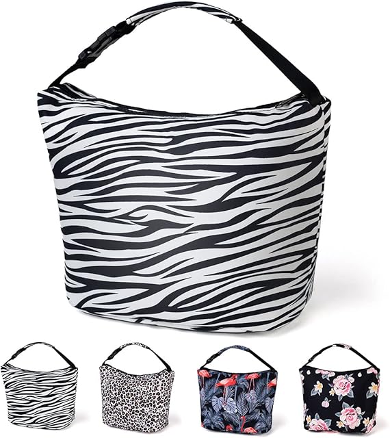 SEILBLOT Insulated Lunch Bag for Women Small Lunch Tote Cooler Bag for Adults Kids Fashion Lightweight Lunch Box Bag with Buckle Handle Portable Lunch Pail for Work Outdoors Shopping (Zebra)