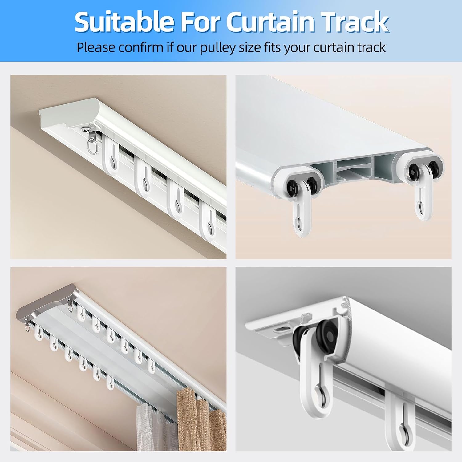 50 PCS Curtain Track Rollers, Silent Nano Curtain Guide Rail Rollers – White