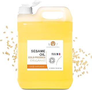 Huile de Sésame Bio 100% Pure, Pressée à Froid, Soin Peau & Cheveux, Massage Ayurveda, Antioxydant, Multi-Usage, Nourrit les cheveux et la Peau 5000 ml