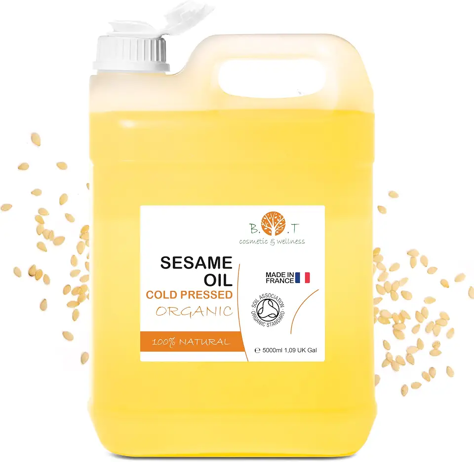 100% reines und natürliches Bio-Sesamöl, Ayurvedische Exzellenz, Zertifiziert biologisch, Haut- und Haarpflege, Ayurveda Massageöl - 5000 ml