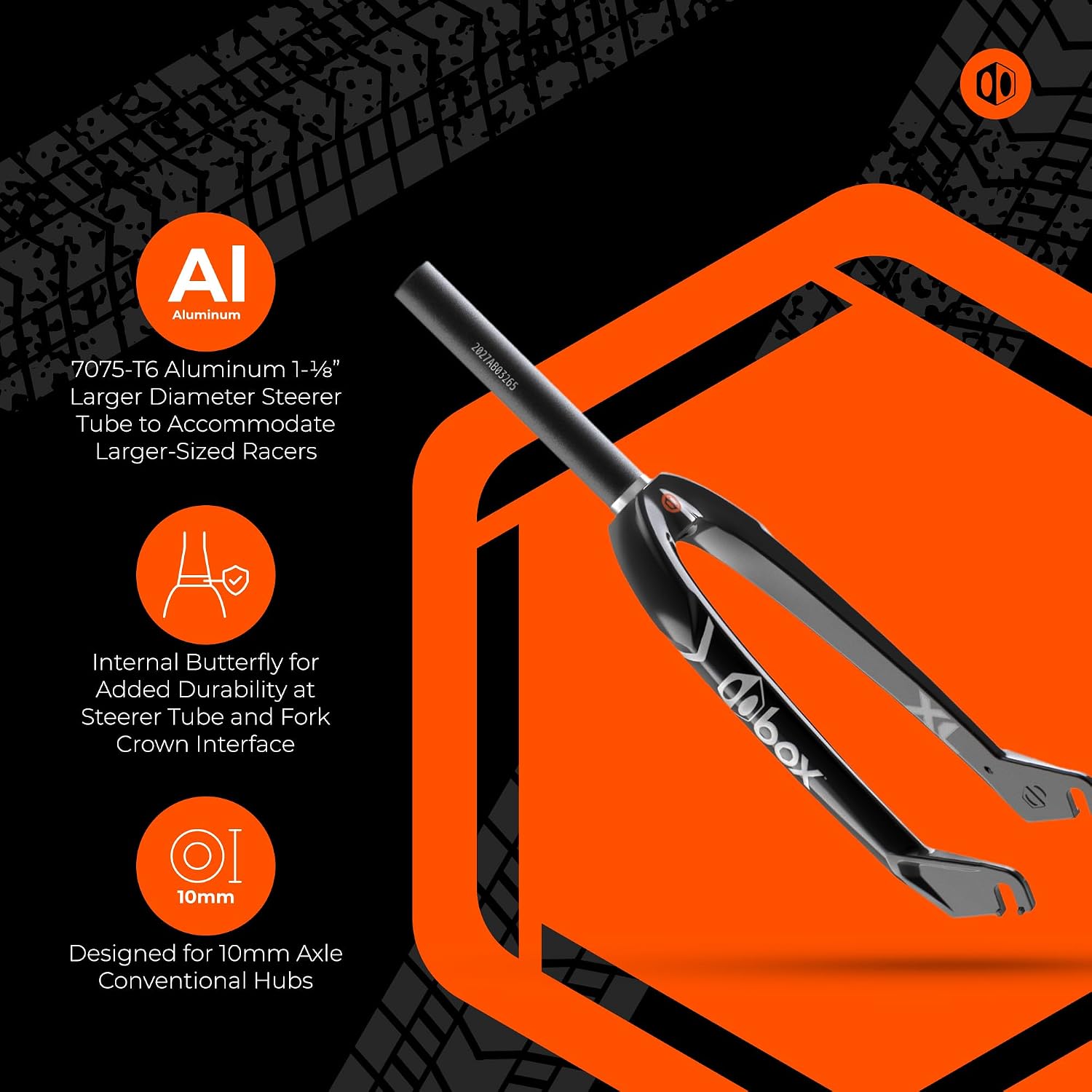 Box One X5/X2/XE/XL/XS Carbon Forks for Larger or Smaller Sized Racers 1.5 to 1-⅛ & 1 inch 7000 Series Chromoly/Tapered/Straight Steerer Tube and and 20/10mm Axle Stem Lock/Fork Adapters