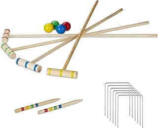 Relaxdays Croquet Game, 4 Players, Children, Adults, Complete Set with Bag, Croquet Set, Wood, S, Natural, EU