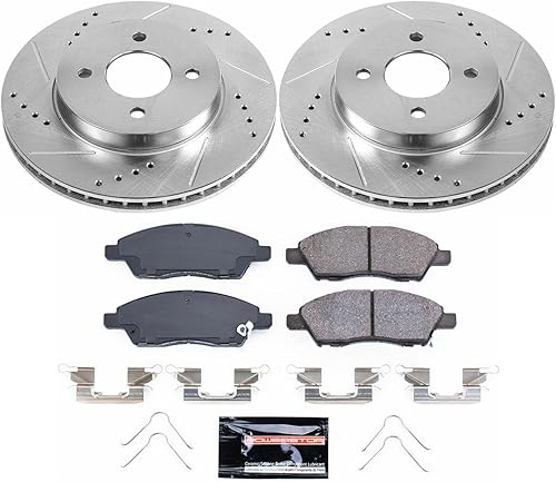 Miniatura 2 de Power Stop K6096 Pastillas de freno delanteras Z23 de fibra de carbono con rotores de freno perforados y ranurados para Nissan Versa 2012-2019,
