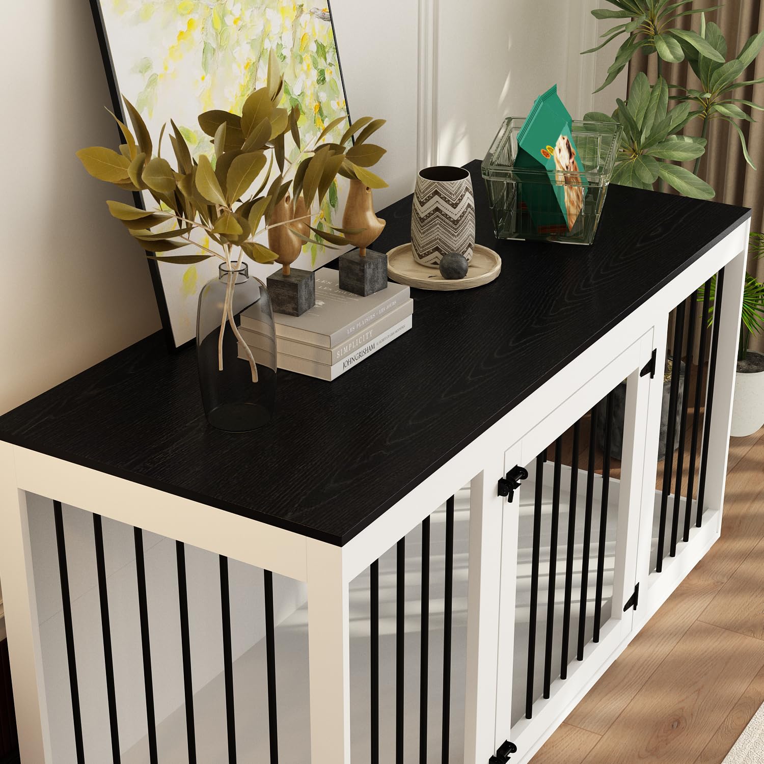 Moderne Hundebox mit 1 Gittertür,Hundehütte aus MDF und Metall,Transportbox für Haustier,atmungsaktiv,Hundehaus für mittelgroße Hunde,Hundekäfig für Innenbereich,Wohnzimmer,136x56x70cm