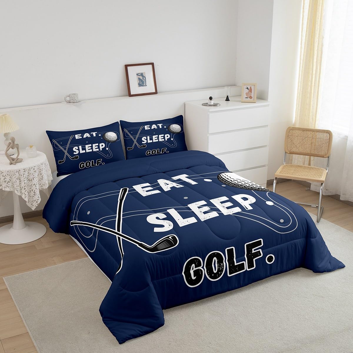 Feelyou Full Size Sports Golf Comforter Set for Boys Kids Teens Golf Court Print Bedding Set Sports Theme Room Decor Ball Games All Seasons Quilt Duvet Set
