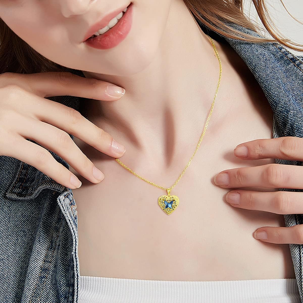 Dorunmo Butterfly Heart Locket Necklace That Holds Pictures Photo Locket Necklace 925 Sterling Silver -Gold Plated