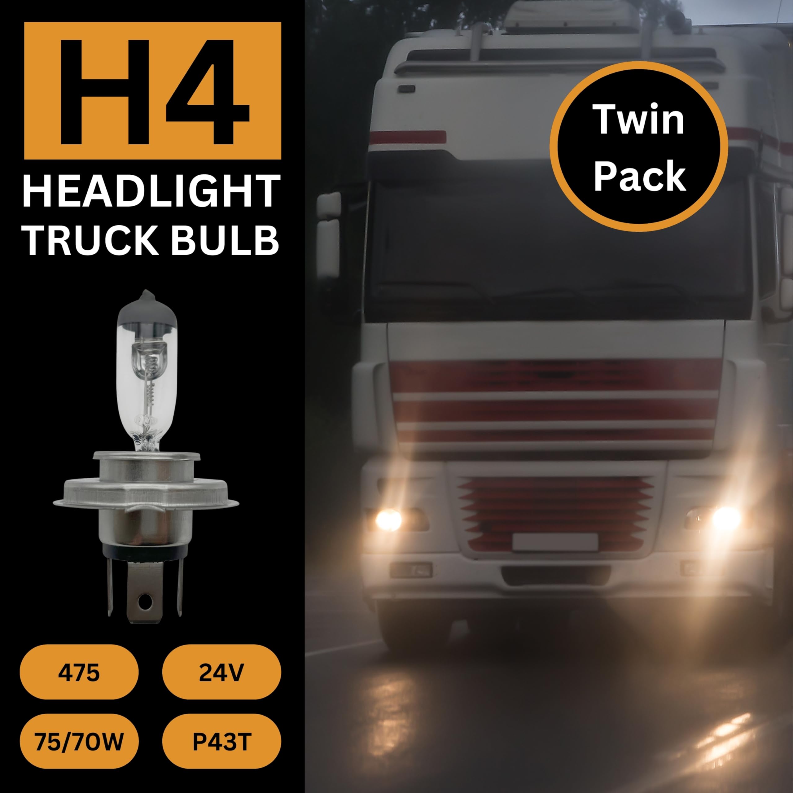 Tek Automotive Truck & Lorry H4 475 Headlight Bulbs 24V 75/70W Twin Pack – P43T Halogen E-Marked Road Legal — view 2