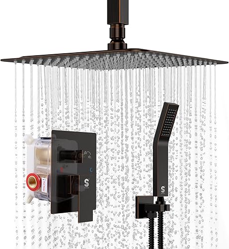 Miniatura 81 de SR SUN RISE Sistema de ducha montado en el techo de 12 pulgadas, mezclador de lluvia, sistema de cabezal de ducha de lluvia, dorado cepillado, Oro