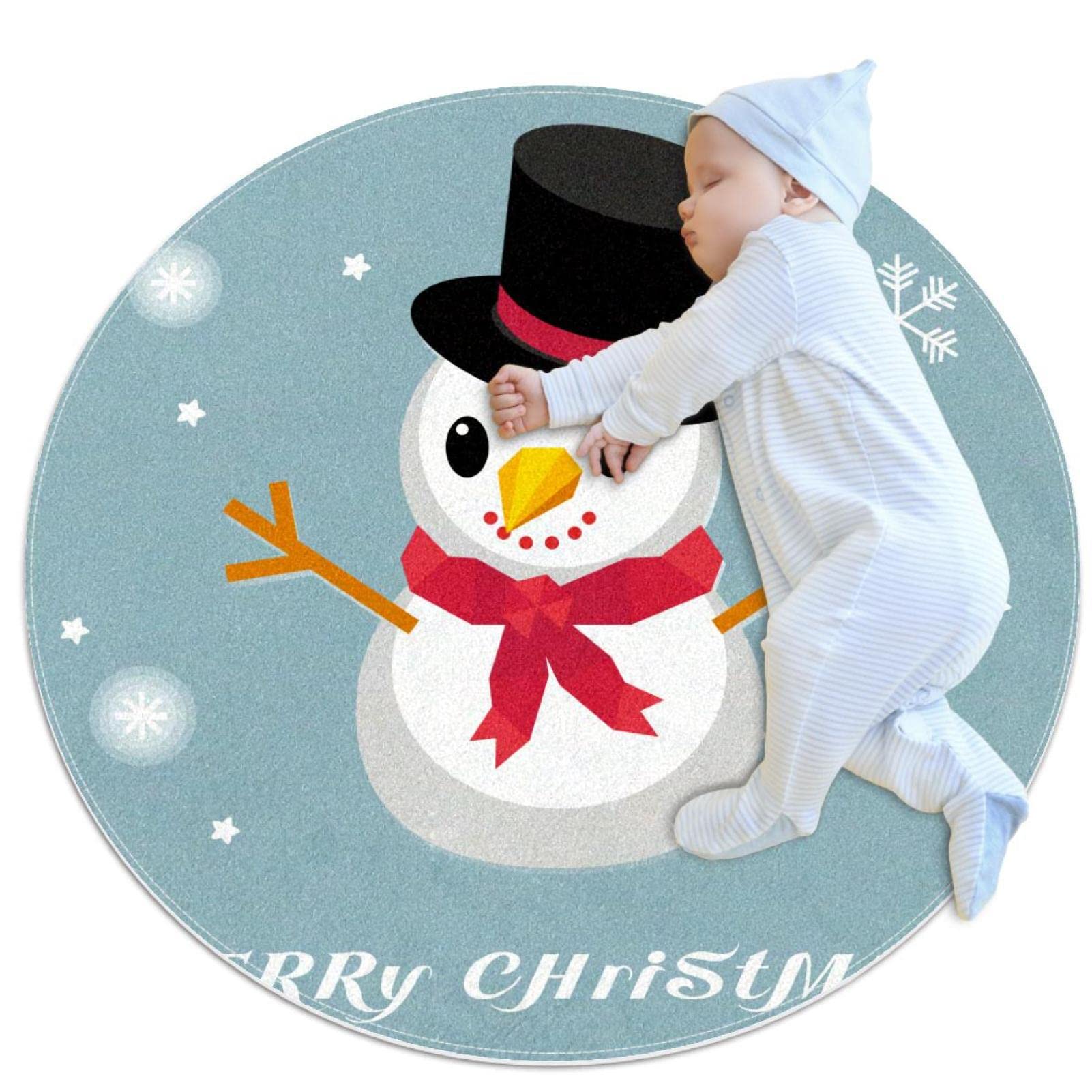Tapis Rond Noël Bonhomme de Neige sous le Sapin Tapis Moderne Déco Salon Chic