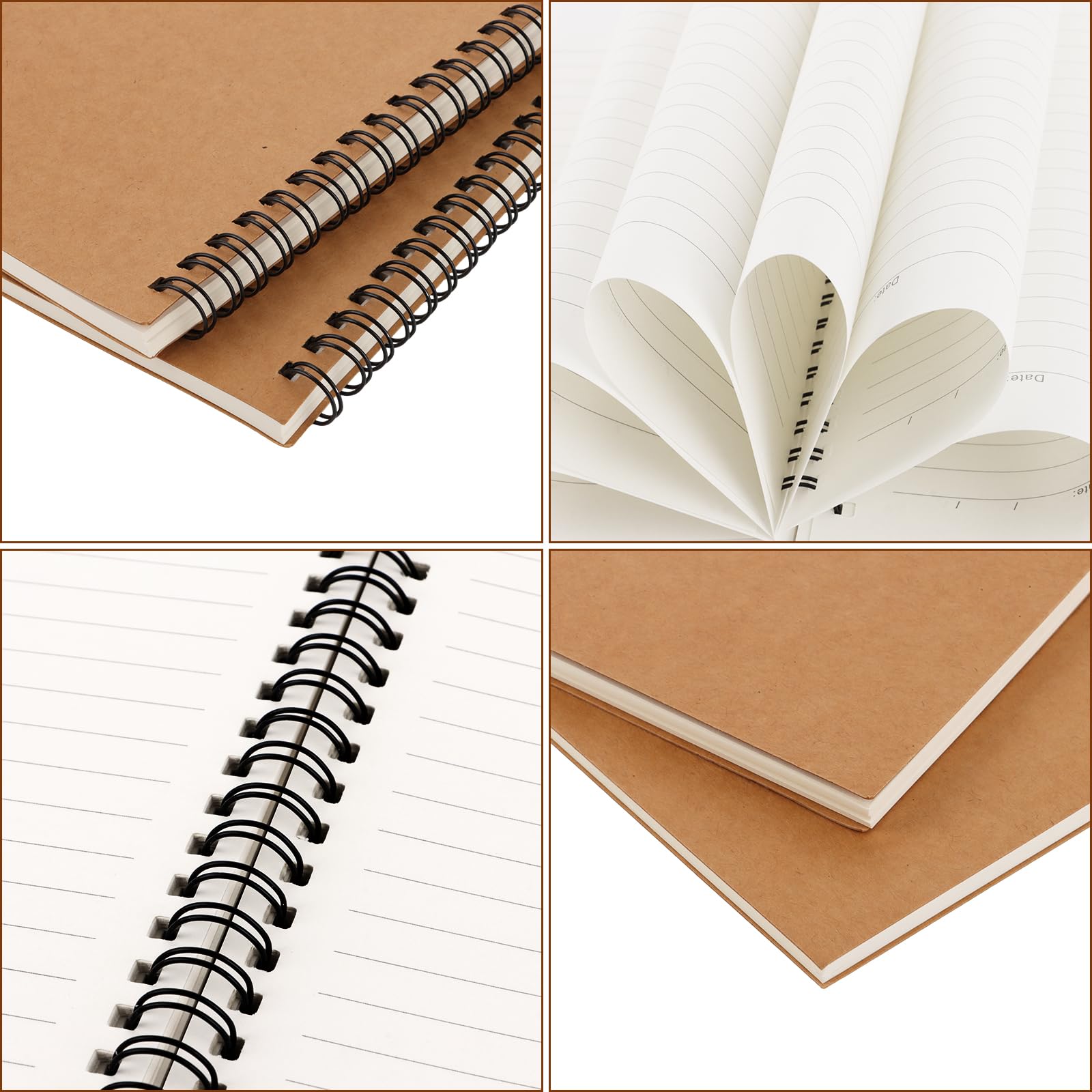 Carnet de notes A5 à spirale, lot de 24 cahiers lignés avec couverture kraft, 60 feuilles 80 g/m², bloc note A5 pour école, bureau, journal et prise de notes quotidienne
