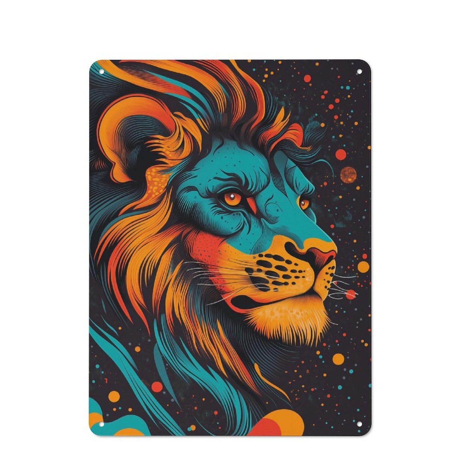 Junmoney Cosmic Lion Portrait Neon Jungle King Lion Portrait Garage Metal Sign 40X30cm, Retro Workshop Wall Decor For Tool Room, Garage, Studio Or Home Bar