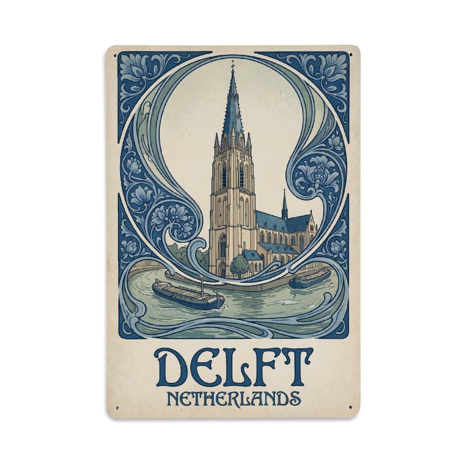 Netherlands Delft Travel Metal Tin Sign Plaque Wall Decor for Cafe, Club Bar, Office, Garden Metal Poster 8x12Inch