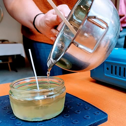 Miniatura 5 de MECCANIXITY Olla doble de la caldera 20.3 fl oz 304 de acero inoxidable con la manija resistente al calor roja para la fabricación de velas