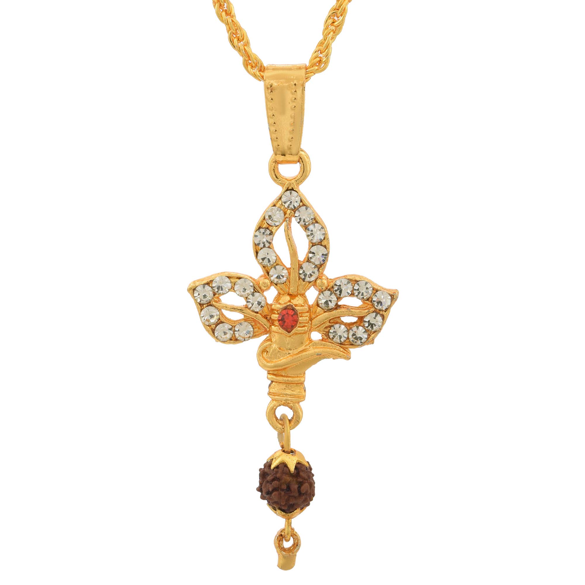 Brass Gold Micron Plated CZ BelPatra and Shivling, Bholenath, Mahadeva, Necklace Chain Pendant Locket For Men and Women-image-7