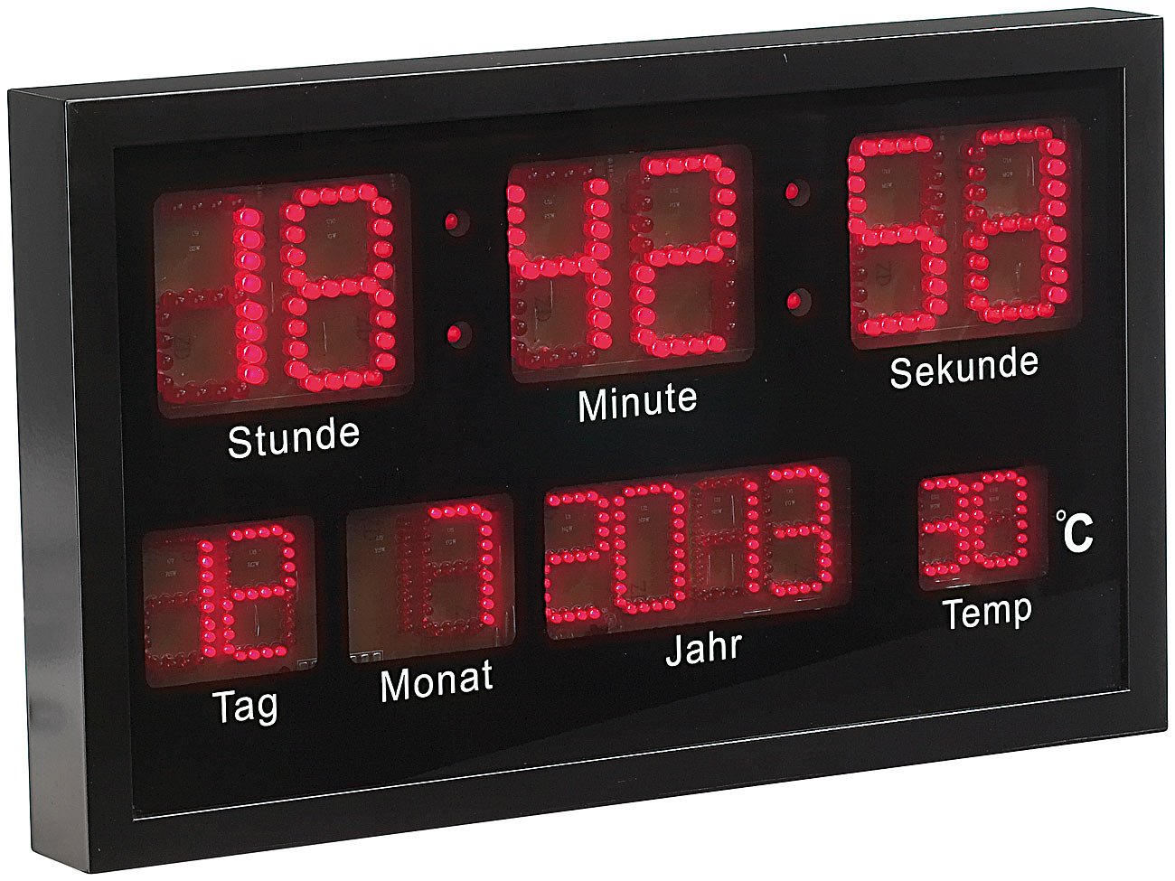 Lunartec LED Wanduhr: Multi-LED-Uhr mit Datum & Temperatur (Uhr groß, Digitaluhr groß, Wand)
