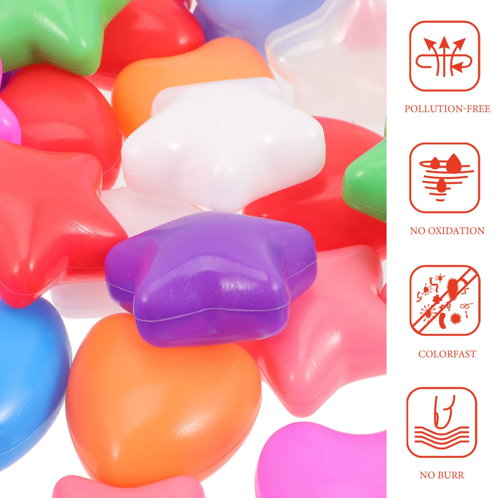 100 palline colorate dell'oceano a forma di cuore e stella, per bambini – giocattoli da nuoto in plastica per balli, feste e tempo di gioco
