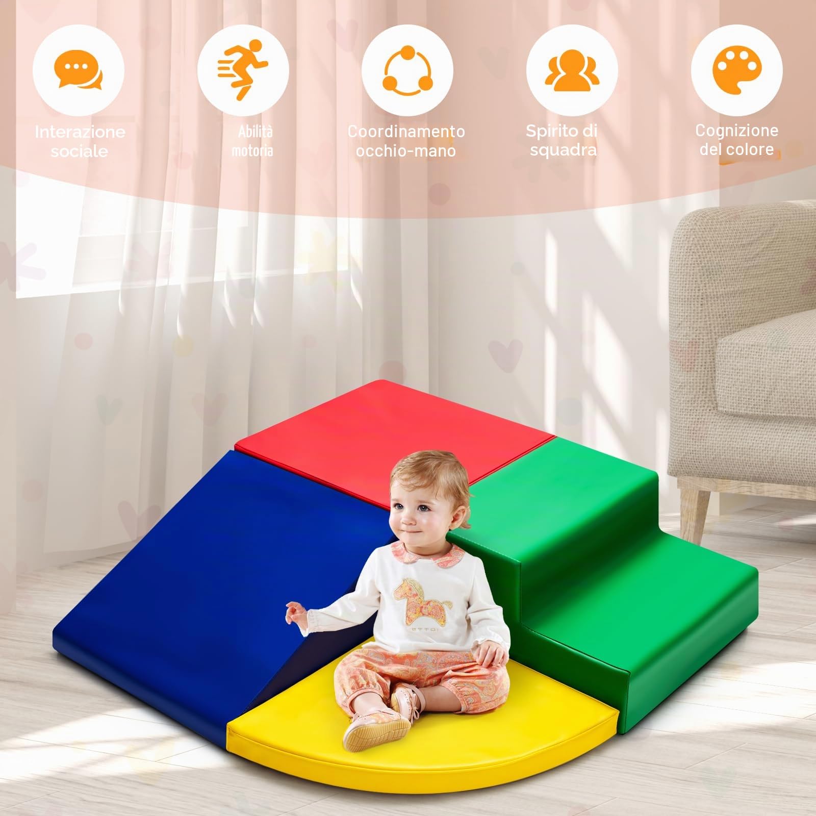 LIFEZEAL 4 mattoncini da costruzione in schiuma per bambini, per arrampicata, mattoncini giganti, multicolore, antiscivolo, impermeabili, grandi per la cameretta dei bambini (stile 1)