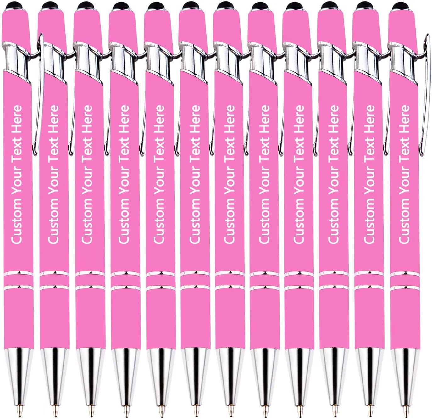 24 Pcs Personalized Pens Bulk with Stylus Tip,0.5 mm Custom Engraving Ballpoint Pens,Engraved Name,Logo or Message,Great for Anniversaries, Birthday, Graduation, Office, Black Ink