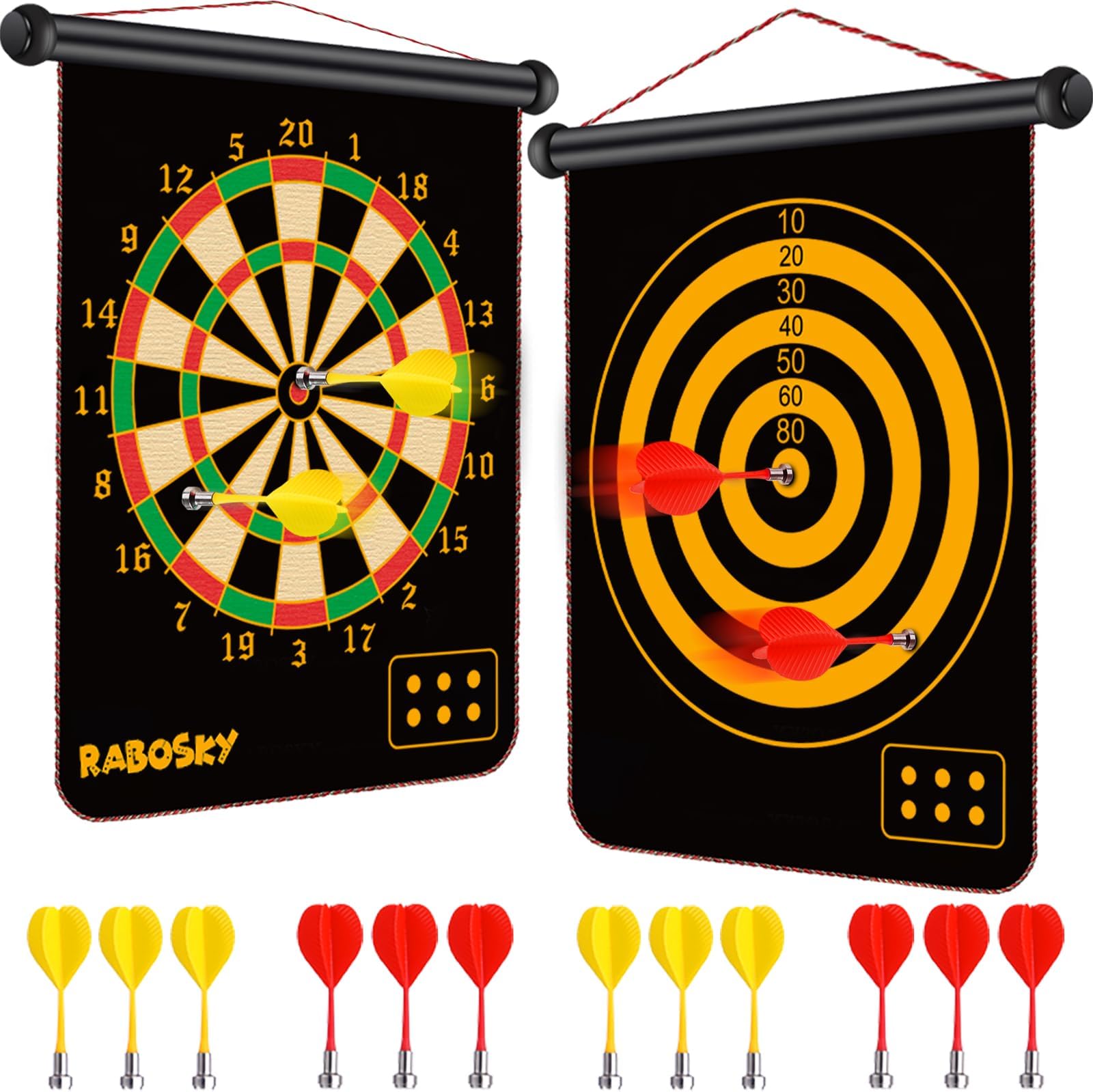 RaboSky Magnetic Dart Board for Kids, Magnetic Dartboard for Boys Toys Age 8-12, Gifts for Teen Boys 8 9 10 11 12 13 14 Years Old Birthday, Magnet Dartboard Sets Double Sided Outdoor Game