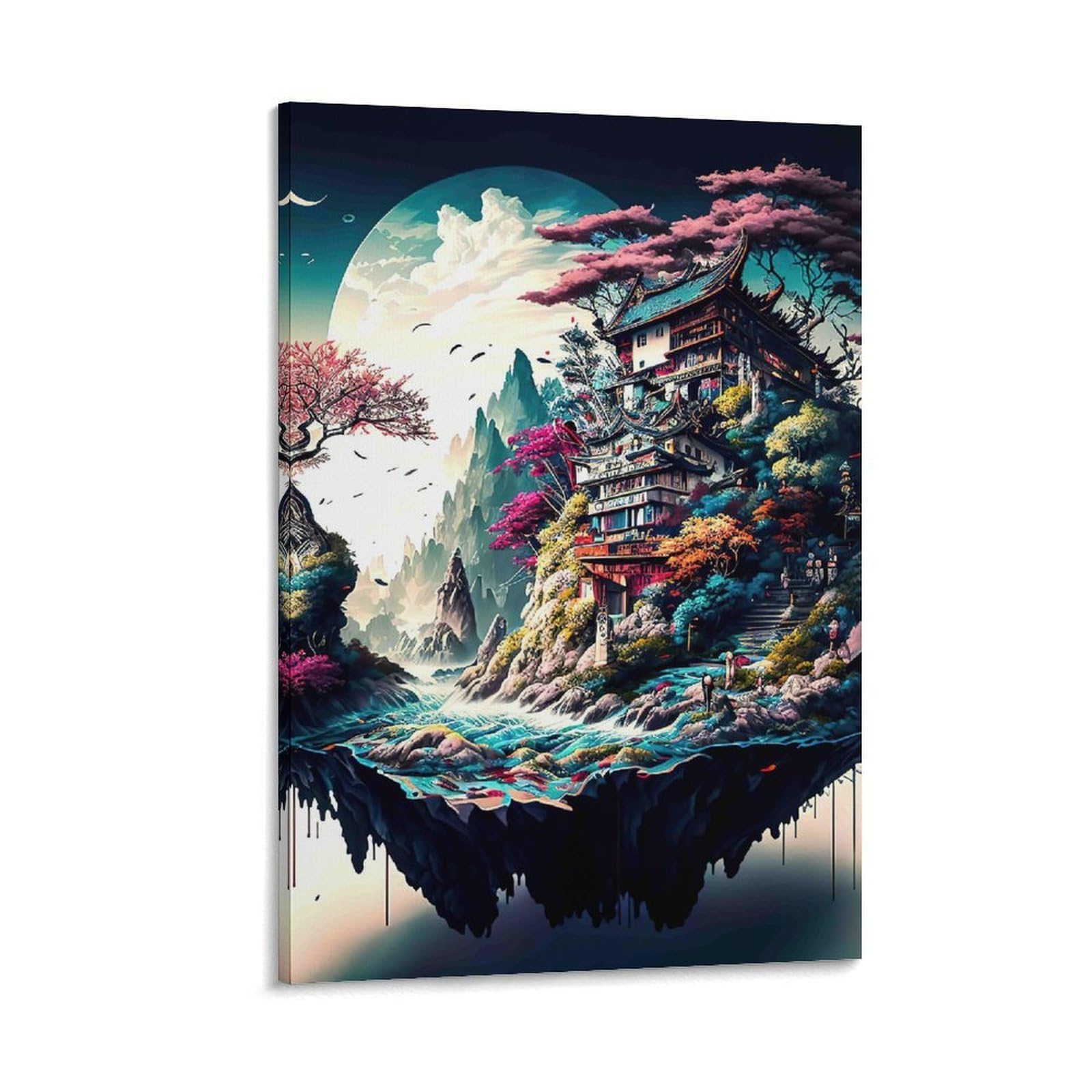 DHBANEIOK Fantasy Floating Temple Wall Decor Poster Giclee Canvas Prints Modern Canvas Wall Art Picture Wall Hanging for Office Gym Living Room Decor 08x12inch(20x30cm)