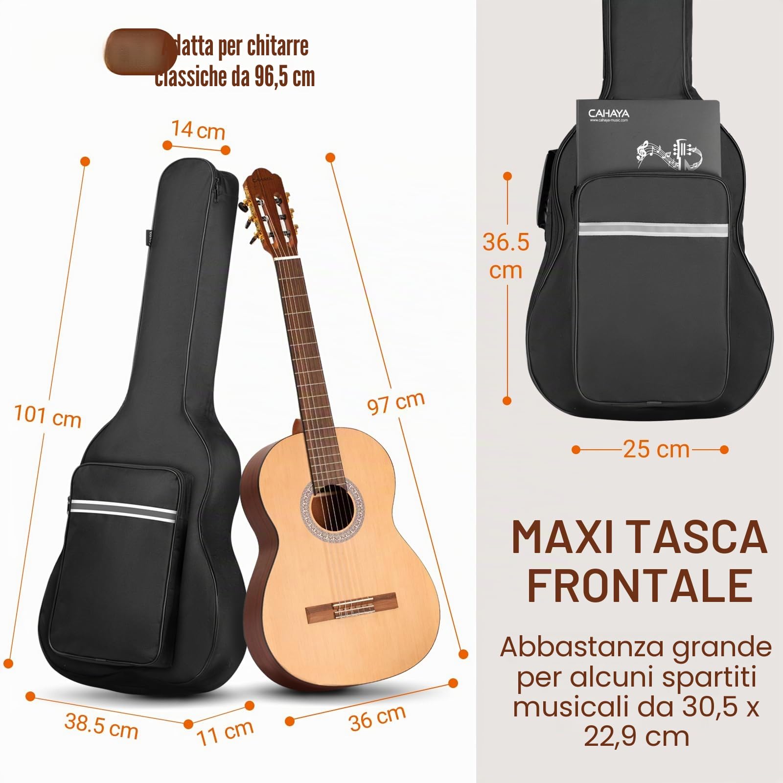 CAHAYA Borsa per Chitarra Classica con Tasca Frontale Grande per Spartiti Custodia per Chitarra Classica Moedllo CY0288