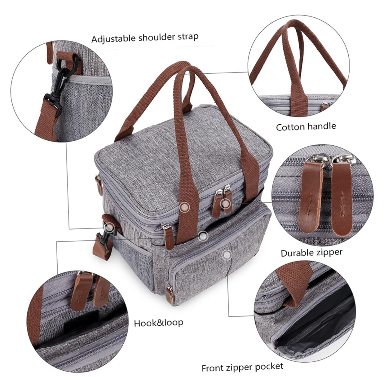Gadpiparty Wasserdichte Lunch tasche Große Kapazität Isolierte Kühltasche Picknicktasche für Outdoor Arbeit Schule mit Netzfächern und Reißverschluss