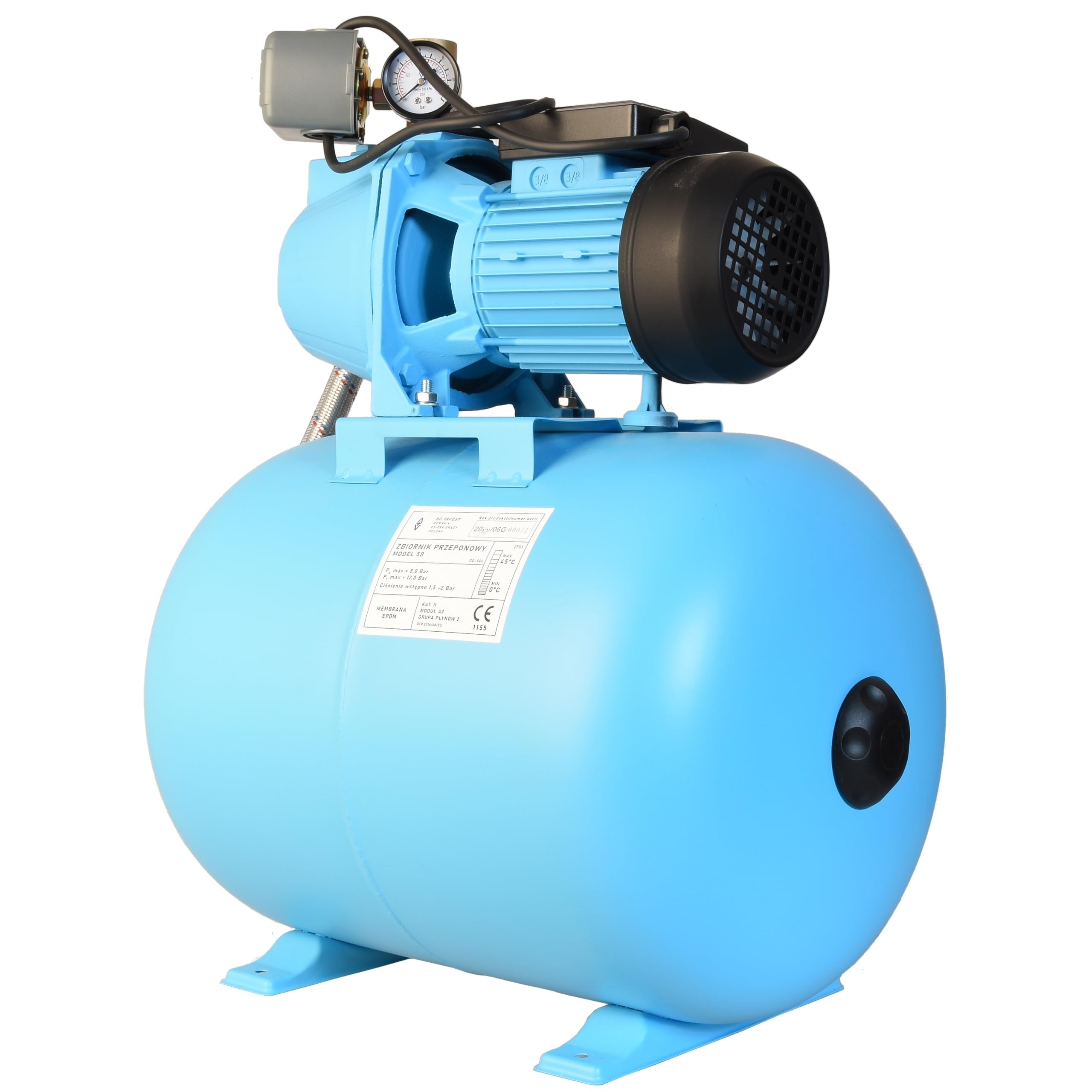 Hauswasserwerk SET 100S - Geräuscharmer Hochdruck-Wasserpumpe 3600L/H - Pumpe zur Hauswasserversorgung mit 50L Membrankessel - Gußeisen - 1100W max Förderhöhe 50m - Ideal für Gartenbewässerung