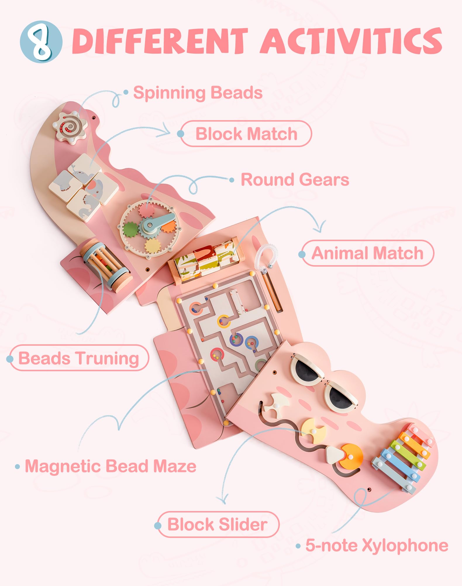 ROBOTIME Elemento da parete - Coccodrillo Activity Board - Tavola in legno - Avventura divertente nella giungla - Multi - Giocattoli interattivi - Selettori di forme - Turnaze - Montessori educativi -