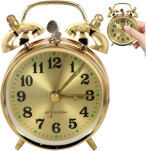 Wind Up Alarm Clock No Batteries, Vintage Gold Mechanical Bell Alarm Clock with Double Ring, Retro Bedroom Desk Decor, Urlaubsdekor