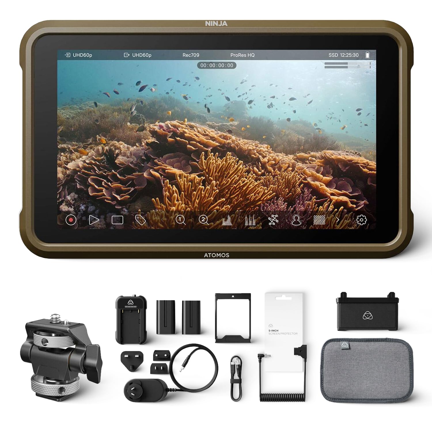 Atomos Ninja 5.2" 4K HDMI Recording Monitor 5" Accessory Kit (Version II) for Select Shinobi and Ninja Monitors, Swivel and Tilt Adjustable Monitor Mount Bundle Set