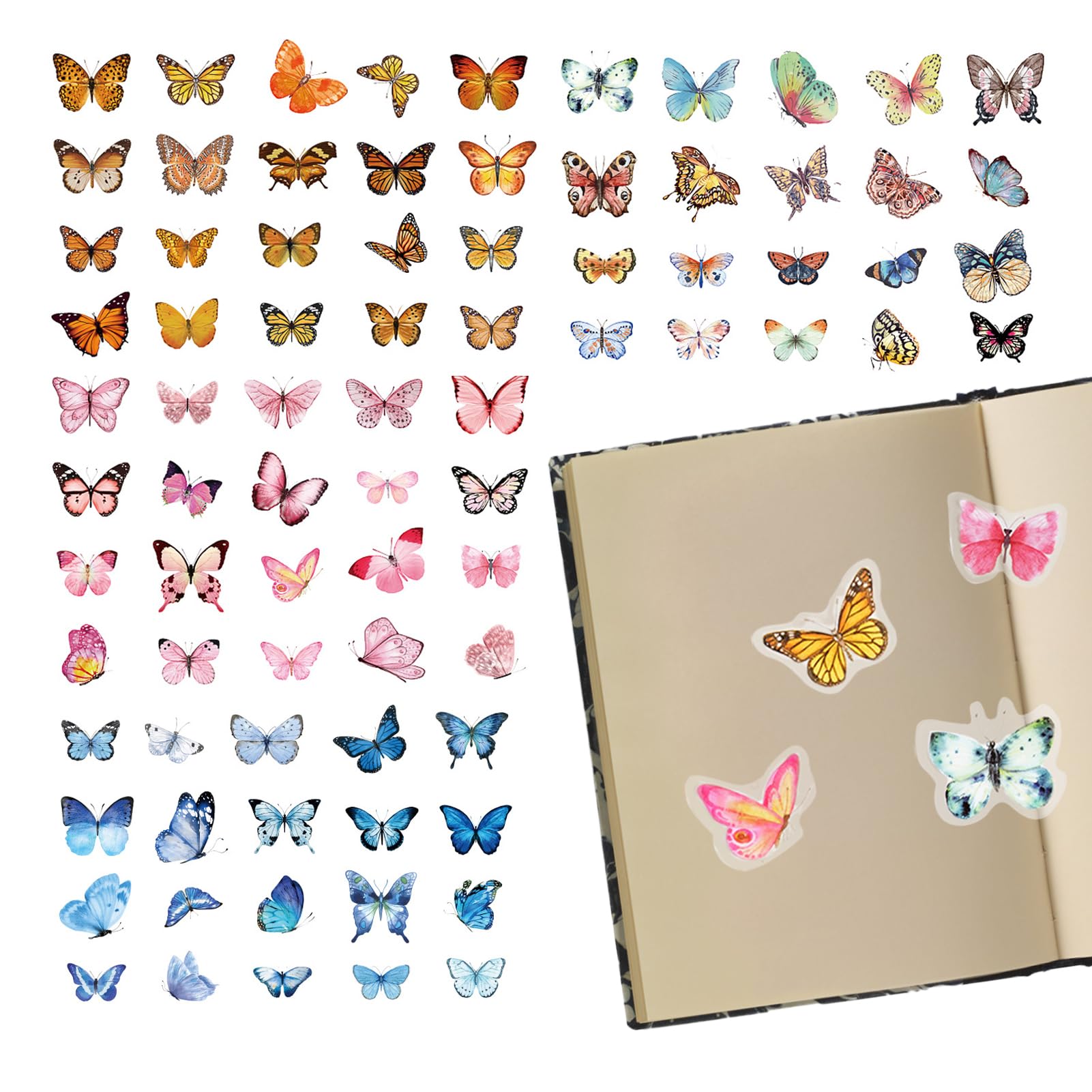 160 pegatinas de mariposa, pegatinas para ordenador portátil, forma de mariposa, PET, transparentes, para sobres, álbumes de recortes, ventanas, diarios (4 tipos)