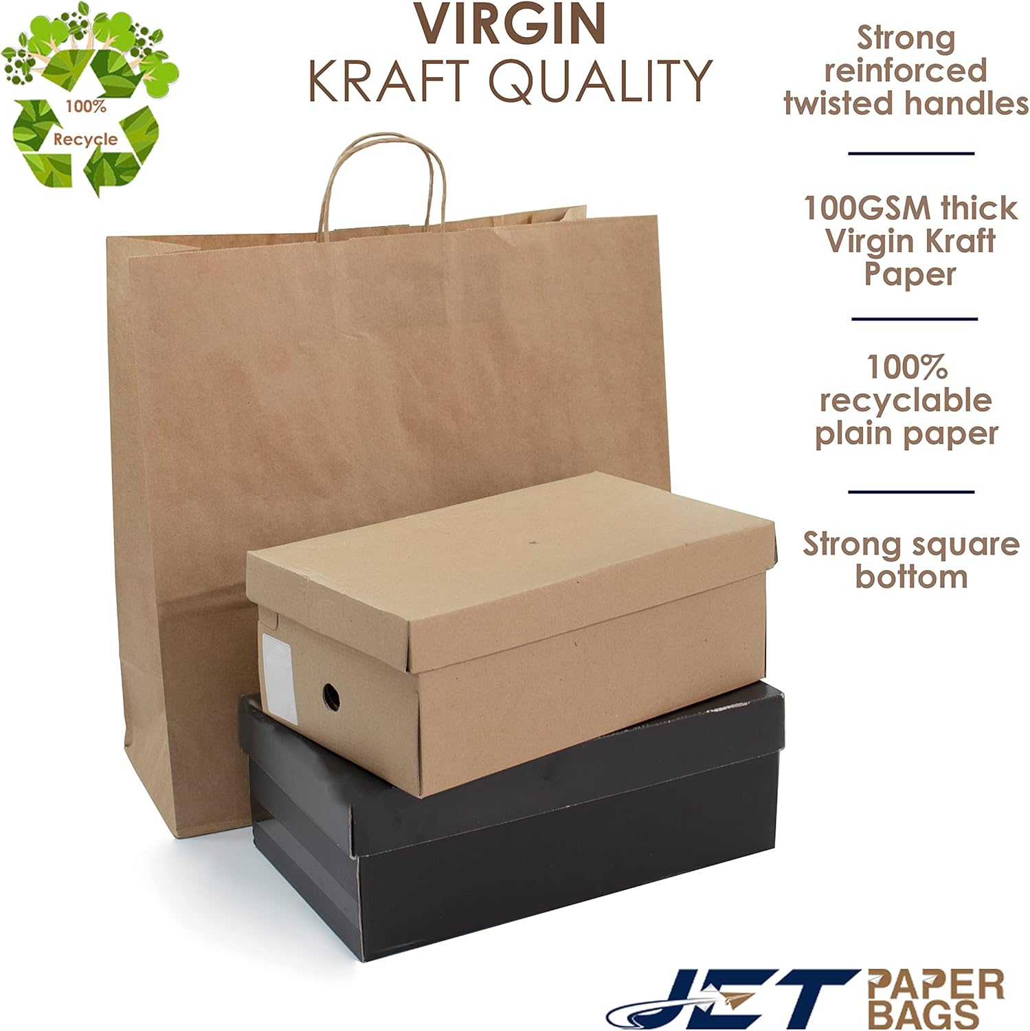 JET PAPER BAGS - 18”x7”x18” Inch Large Brown Paper Bags with Handles Prime (Brown, 18" x 7" x 18" (50 Pcs)) - Image 5
