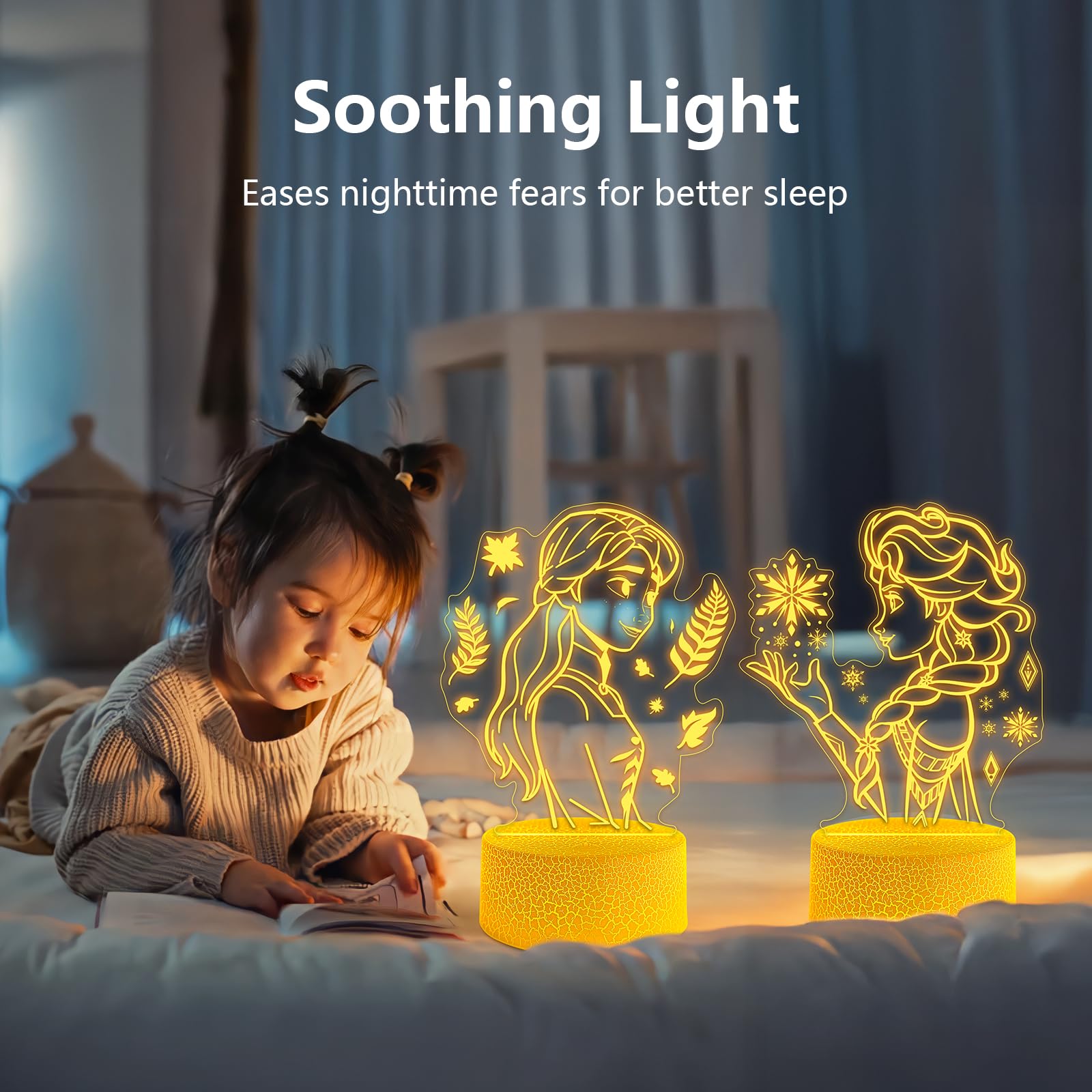 Niedliches Nachtlicht für Kinder [2er-Set] 16 Farben ändern Prinzessinnen-Dekor-Lampe mit Fernbedienung, dimmbar für Mädchenzimmer, 3D-Illusion, LED-Nachtlichter, ideales Geschenk für Mädchen