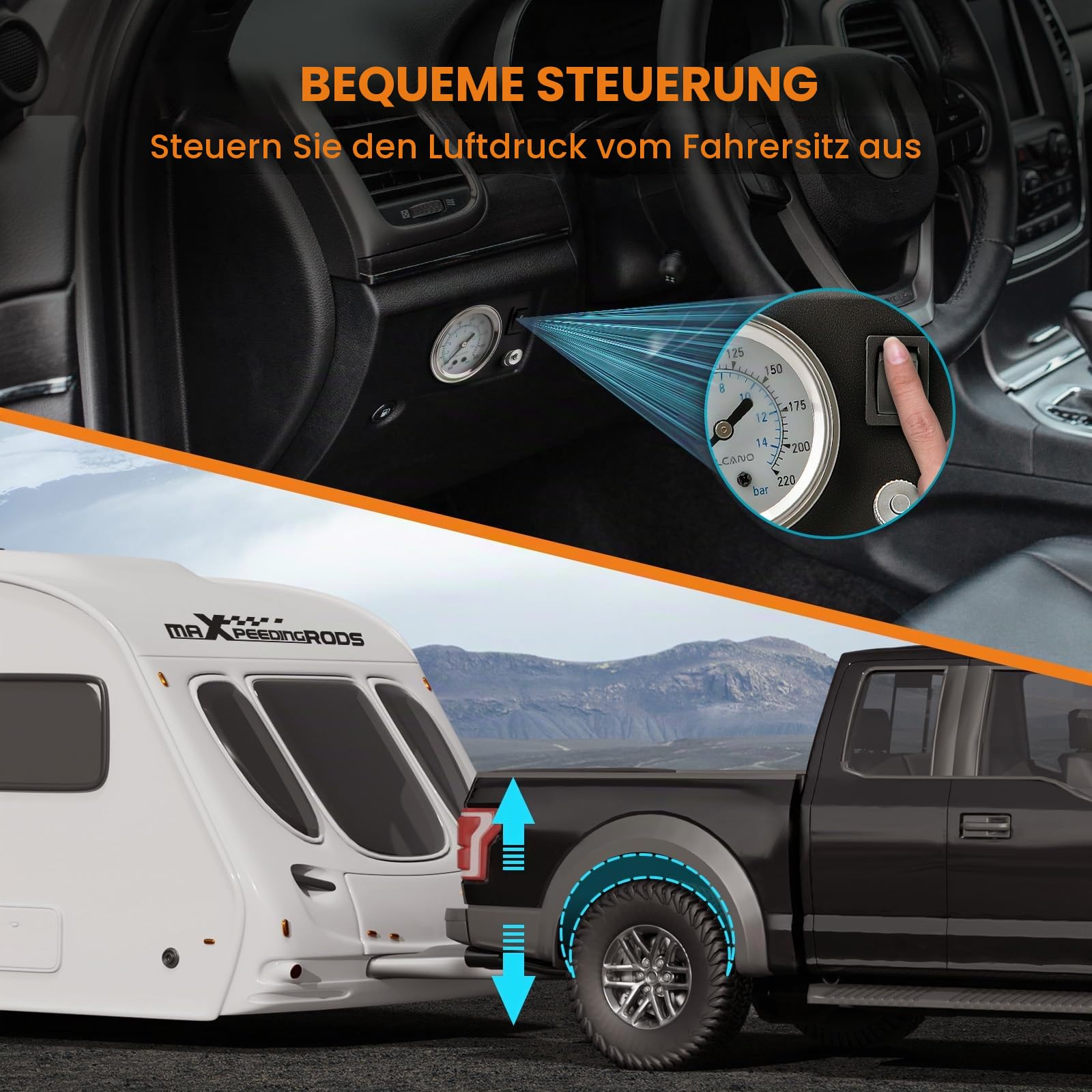maXpeedingrods Kompressor Controller Kit 12V für Universal Pick-ups, Transporter | Passend für die meisten 1/2-, 3/4- und 1-Tonnen-Pick-ups und -Transporter, Transporter wie F-150, F-250 und F-350