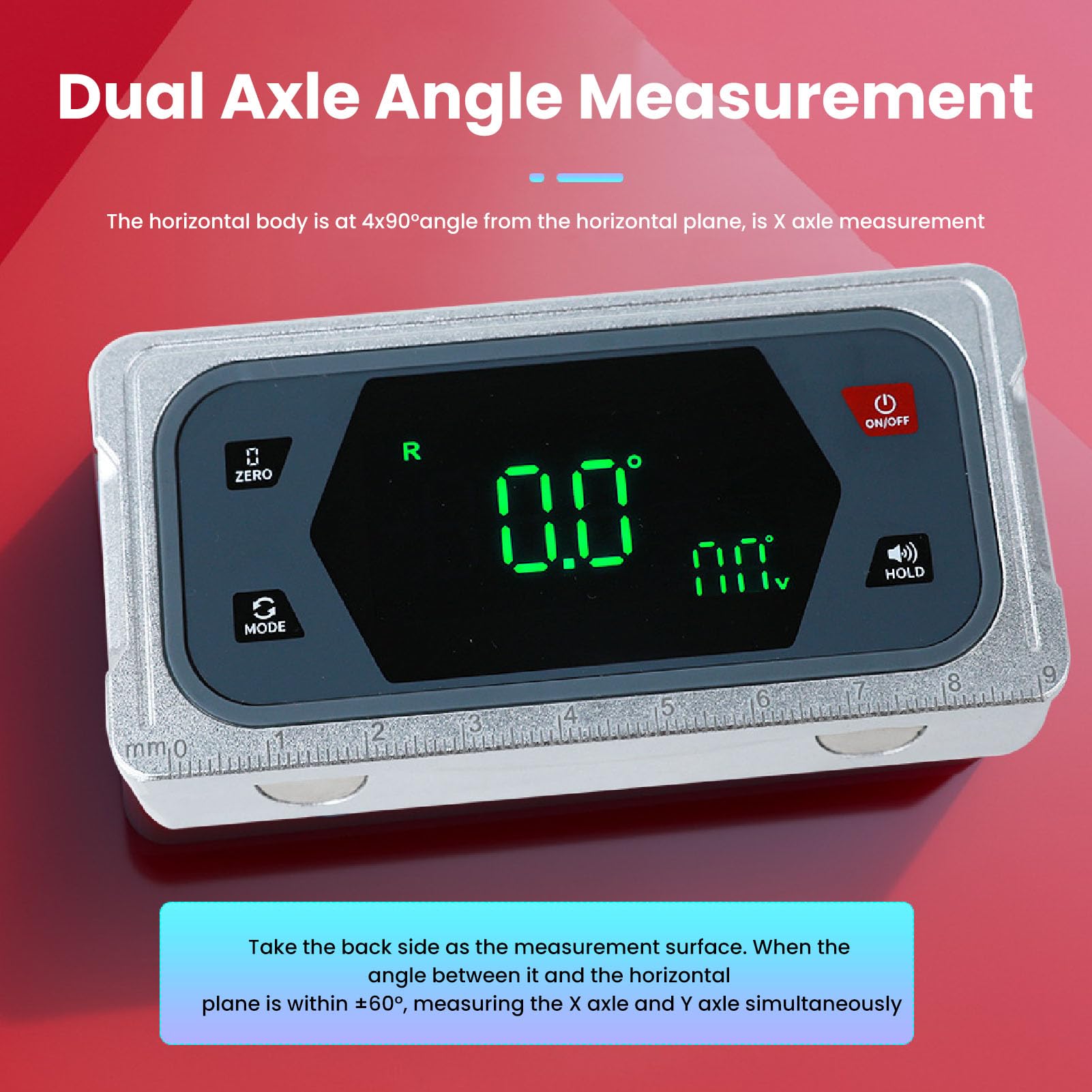 Ausla Calibro Angolare Digitale Inclinometro Digitale in Lega di Alluminio Doppio Asse 4 X 90 Gradi e più Meno 60 Gradi Touch Screen Base Magnetica per Lavorazione del Legno Costruzione Allineamento