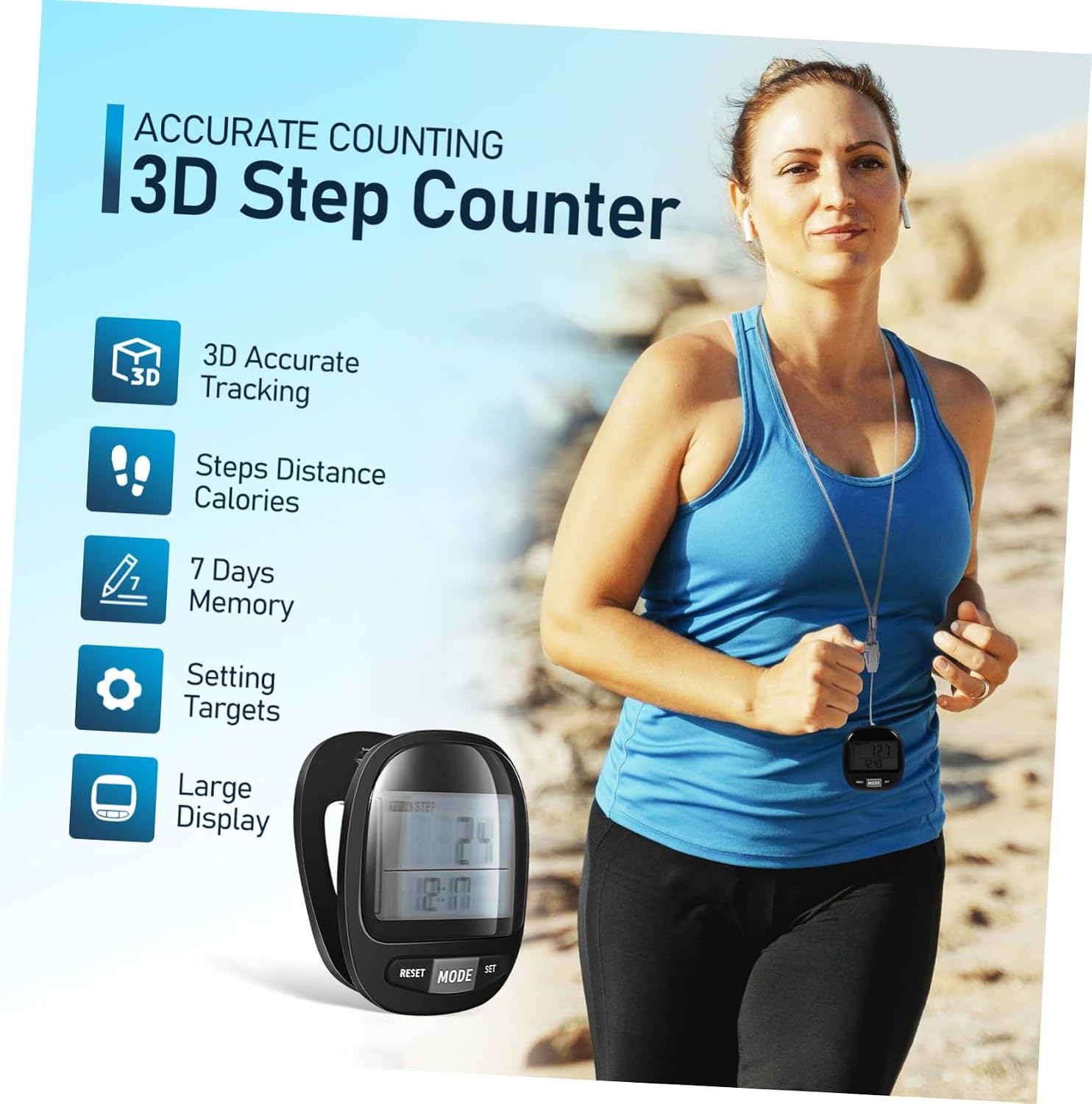 GARVALON Accurate Sensor Pedometer Clip for Walking and Hiking Portable Lightweight Step Counter with Day Memory Easy Tracker for Men and